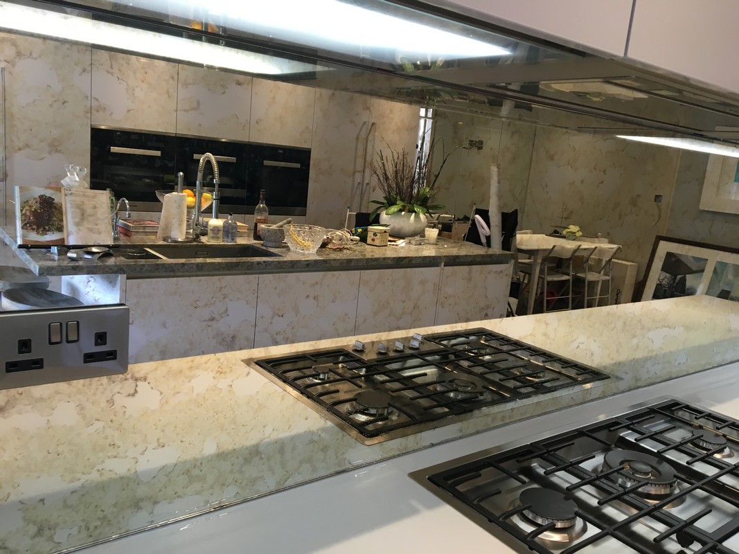 Mirror glass splashback in Marlow luxury kitchen